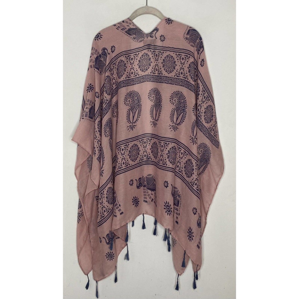 JC Sunny Kimono Wrap Beautiful Indian Pink Elephant Print Cotton One Size New - Picture 5 of 5